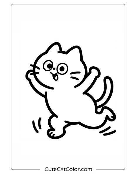 Lively Running Kitty: Cartoon Cat Coloring Page