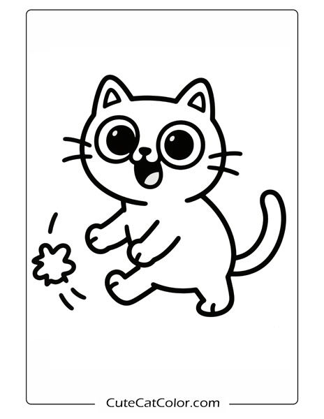 Playful Kitty Chasing Spark: Cartoon Cat Coloring Page