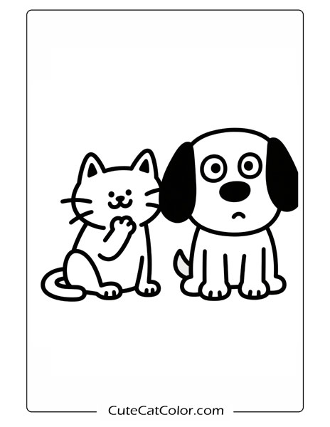 Curious Cat and Dog Duo: Cat And Dog Coloring Page