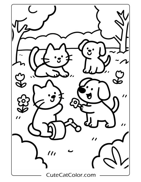 free printable cat and dog coloring pages