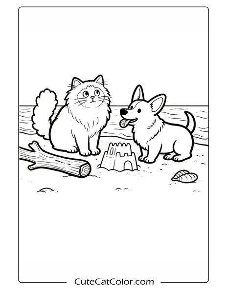 baby cat and dog coloring pages