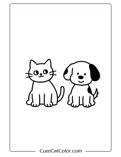 Playful Cat and Dog Pals: Cat And Dog Coloring Page