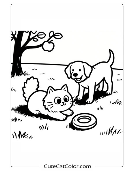 cute cat and dog coloring pages