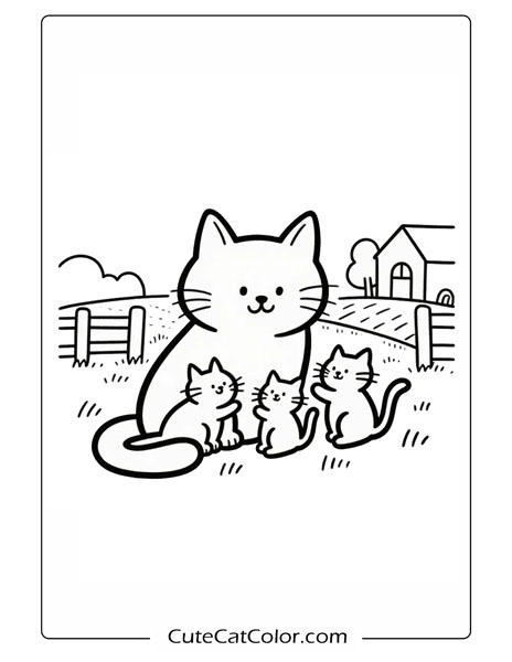 free printable coloring page with cat and kitten