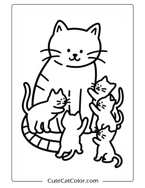 sleeping cat and kittens curled up coloring page