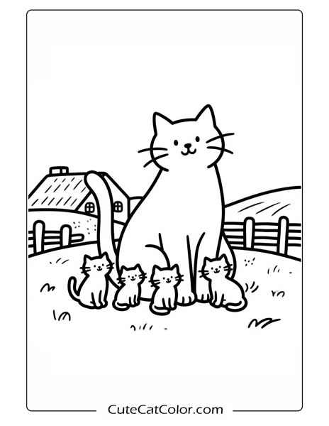 coloring page with cat and kitten for preschool