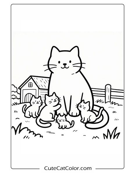mama cat and kittens coloring pages printable free