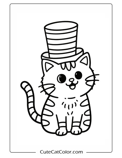Dapper Cat in a Top Hat: Cat In The Hat Coloring Page