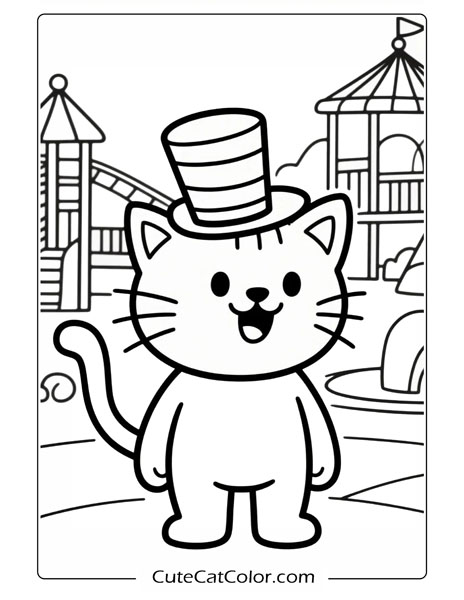 cute cat in the hat coloring pages free and printable