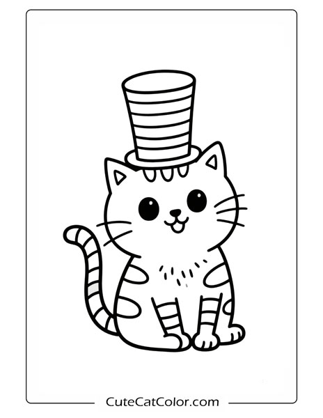Gentleman Cat with Top Hat: Cat In The Hat Coloring Page