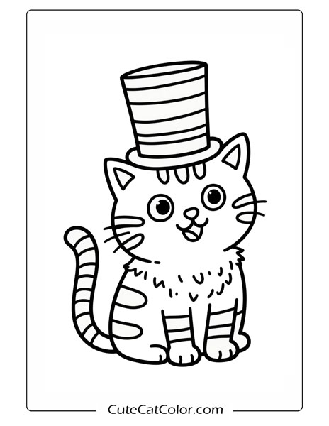 Charming Cat in Striped Hat: Cat In The Hat Coloring Page