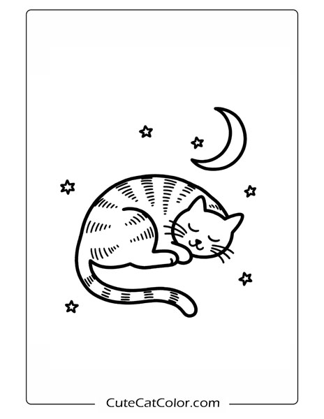 cute cat napping coloring page