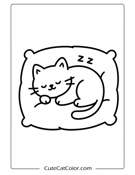 Sleepy Kitten Dream: Cat Nap Coloring Page