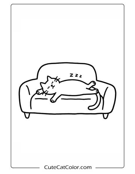Dreamy Couch Cat: Cat Nap Coloring Page