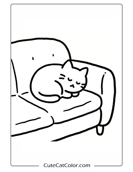 Restful Couch Kitten: Cat Nap Coloring Page