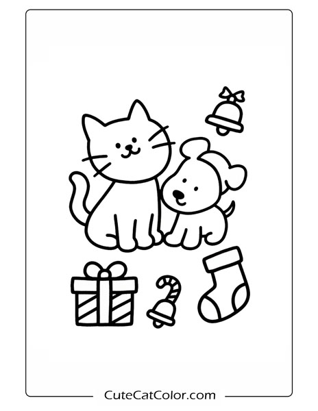 cute christmas cat and dog coloring pages