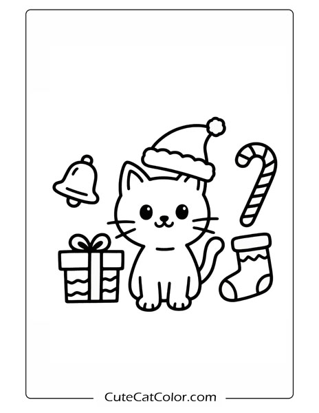 Cute kitten Christmas coloring page free download pdf