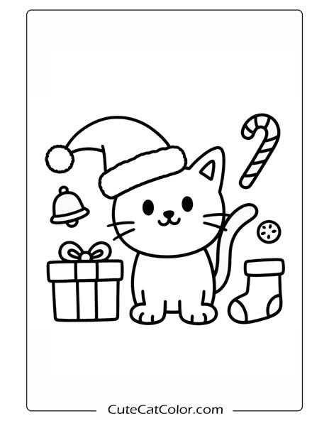 printable cute cat christmas coloring pages free