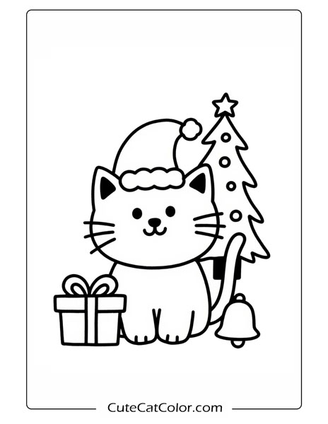 cat themed christmas coloring page  printable