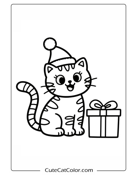 Holiday Kitten Surprise: Christmas Cat Coloring Page