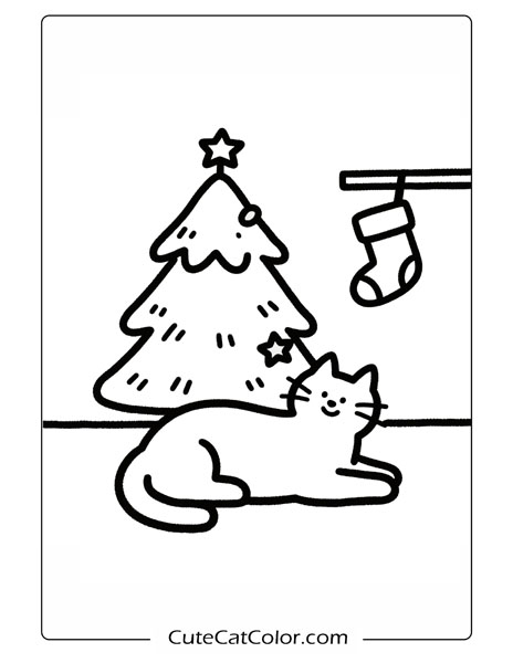 Christmas Coloring Pages: Christmas Cat Rest