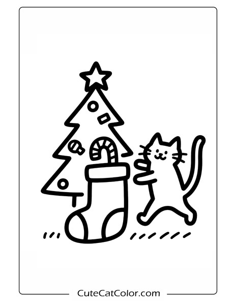 Christmas Coloring Pages:Christmas Cat Excitement