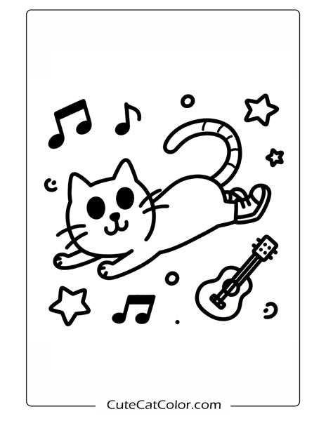 Kawaii Cat Easy Cute Cat Coloring Pages