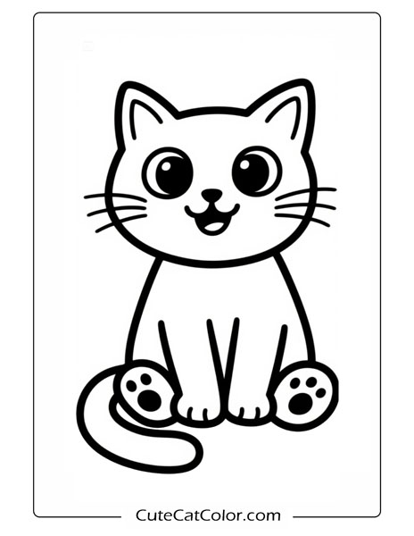Adorable Kitten Smiles: Cute Cat Coloring Page