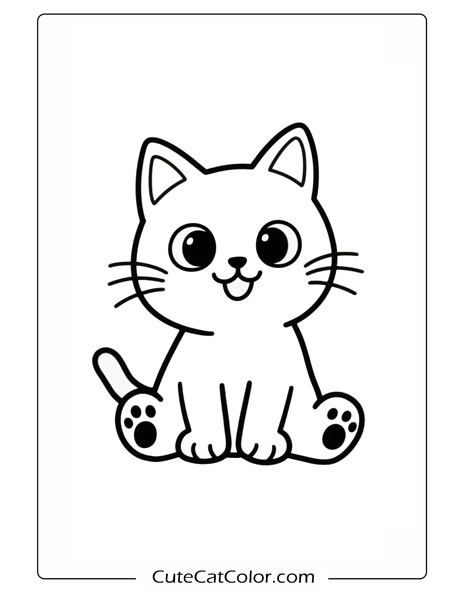 Cheerful Kitten Charm: Cute Cat Coloring Page