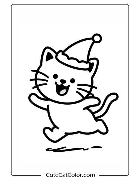 Festive Feline Fun: Cute Cat Coloring Page