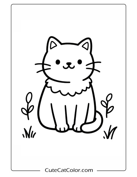 Charming Garden Cat: Cute Cat Coloring Page