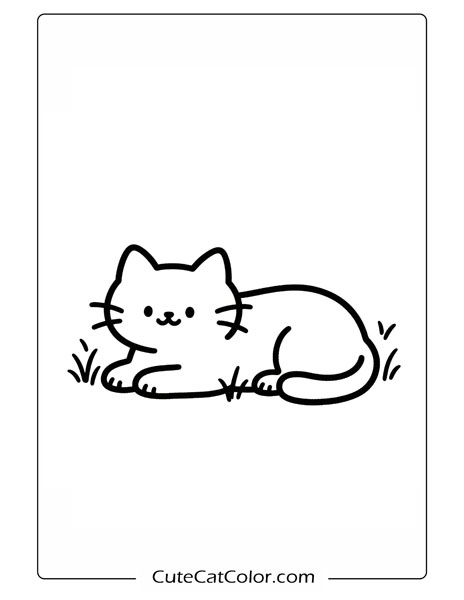 Lazy Meadow Cat: Cute Cat Coloring Page