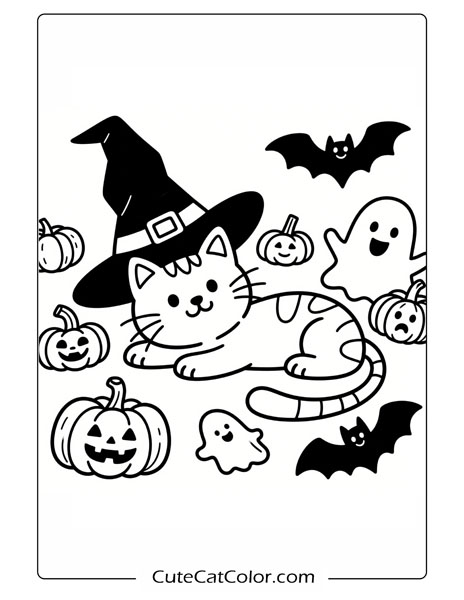 halloween cat coloring pages for adults