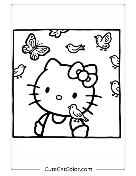 Hello Kitty’s Garden Friends: Hello Kitty Coloring Page
