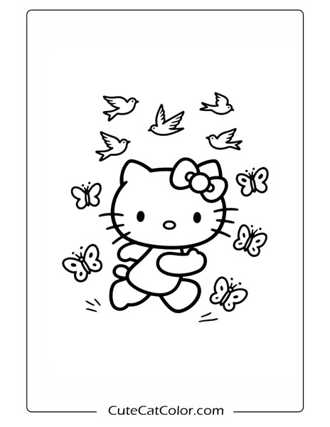 Hello Kitty’s Nature Dance: Hello Kitty Coloring Page