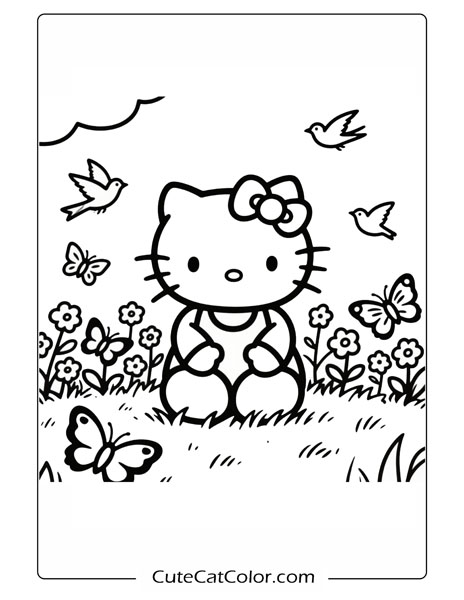Hello Kitty’s Flower Garden: Hello Kitty Coloring Page