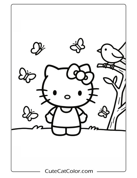 Hello Kitty’s Tree Friend: Hello Kitty Coloring Page
