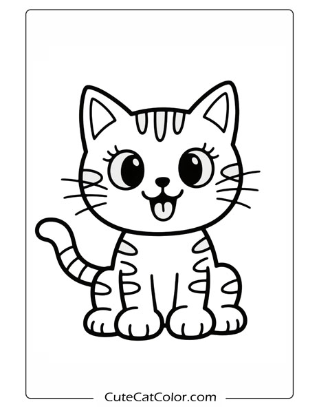 Playful Striped Kitty with Happy Grin: Kawaii Cat Coloring Page
