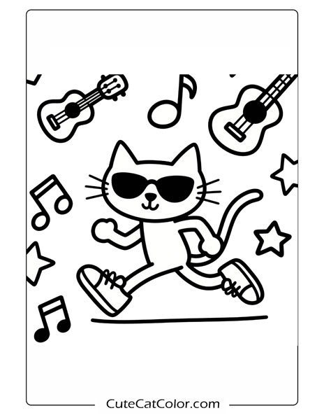 kawaii dj cat coloring pages