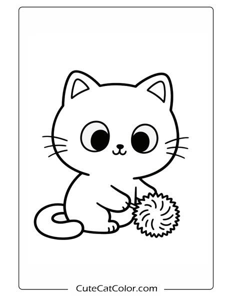 Playful Kitten with Yarn: Kitty Cat Coloring Page