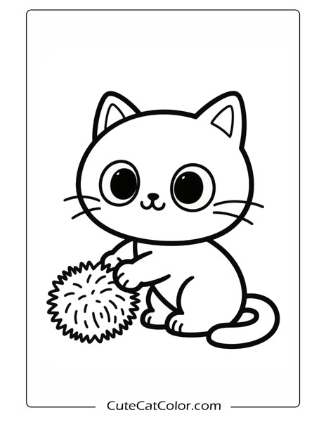 Curious Kitty with Pom-Pom: Kitty Cat Coloring Page
