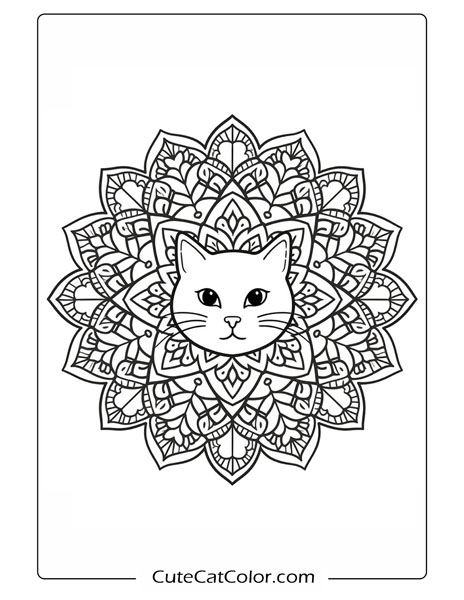 Mystical Mandala Cat: Mandala Cat Coloring Page