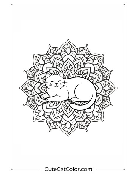 Restful Mandala Cat: Mandala Cat Coloring Page