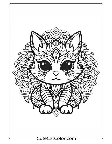 Enchanted Mandala Cat: Mandala Cat Coloring Page