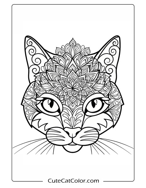 Majestic Mandala Cat Face: Mandala Cat Coloring Page