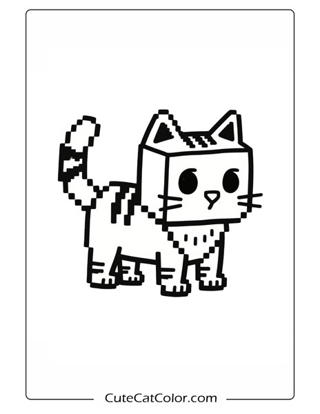 Blocky Feline Friend: Minecraft Cat Coloring Page