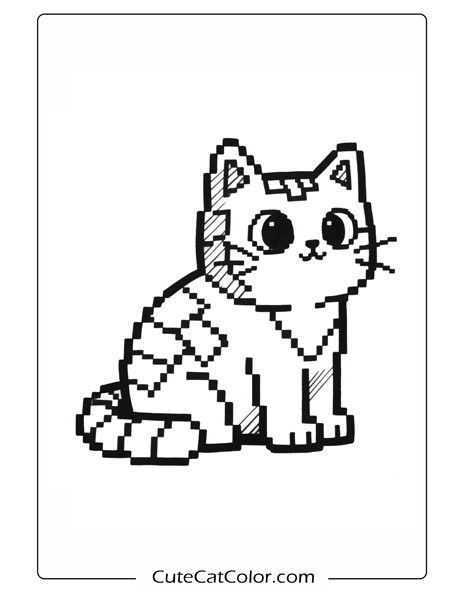 Pixelated Purr: Minecraft Cat Coloring Page
