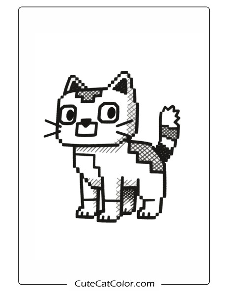 Blocky Tabby Charm: Minecraft Cat Coloring Page