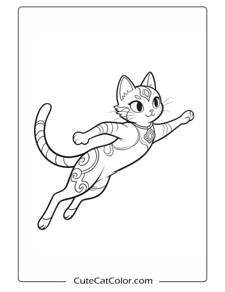 Soaring Winged Kitty: Mythical Anime Cat Coloring Page