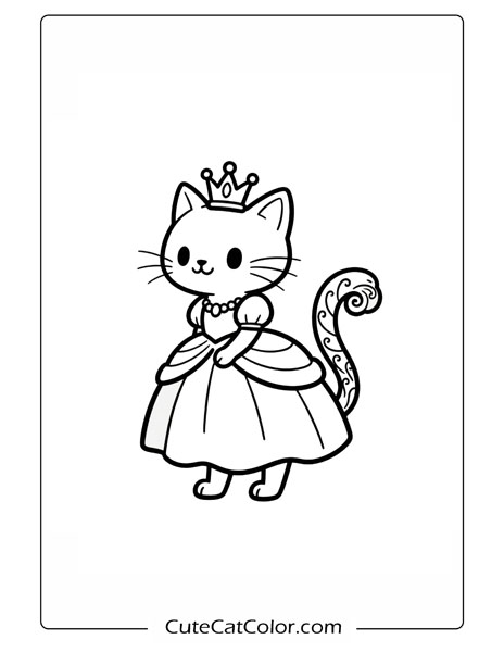 Graceful Princess Cat: Princess Cat Coloring Page